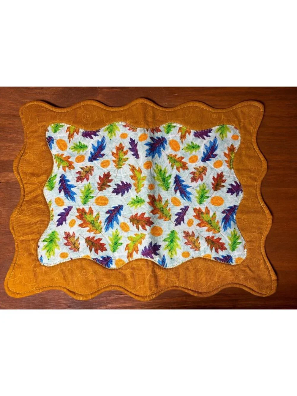 Handmade Quilted Autumn Placemats Fall Leaves Heart Appliqué Set Of 2 17